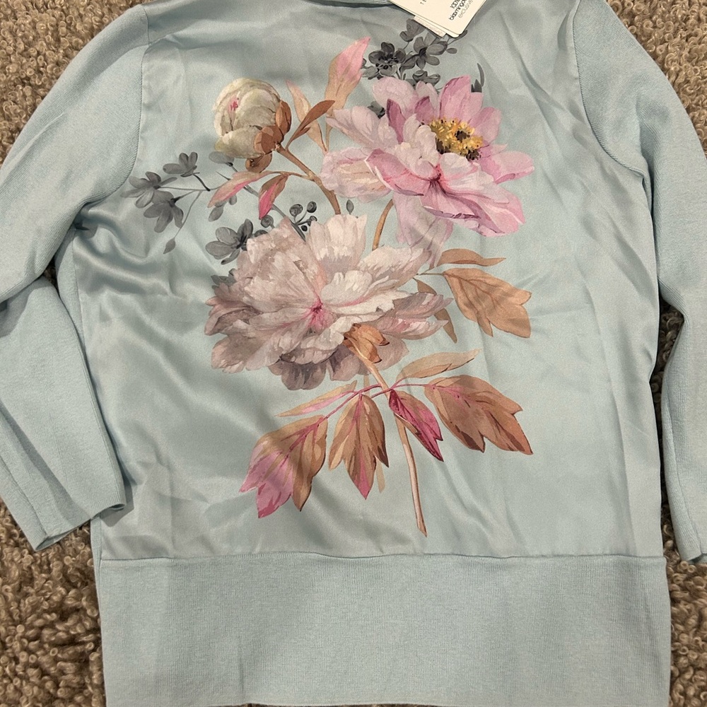 Ted Baker NWT silk Floral Embroidered Light Blue Jacket Size 3